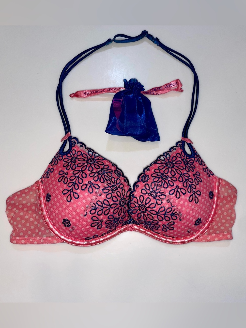 Victoria's Secret Pink & Navy Floral Lace Push-Up Bra